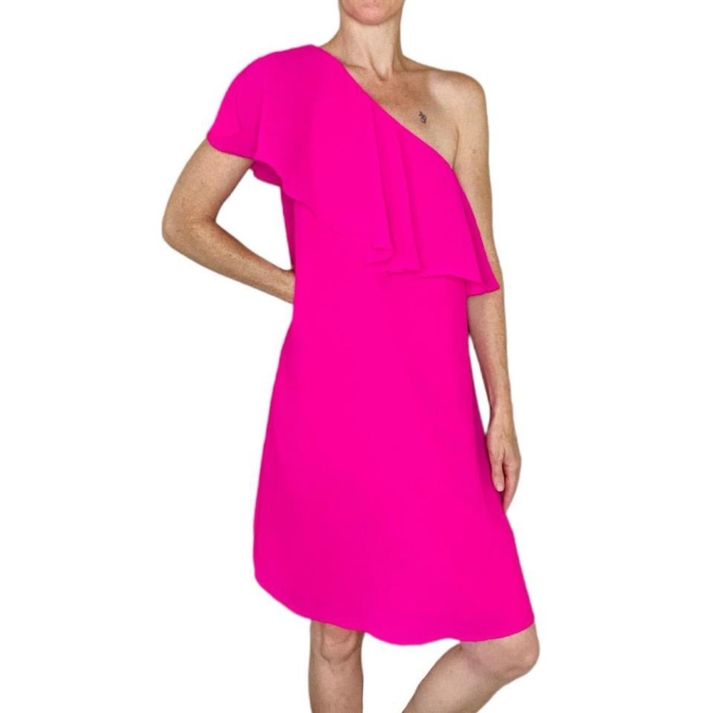 NWT CeCe Hot Pink One Shoulder Sleeve Mini Party Glam Dress